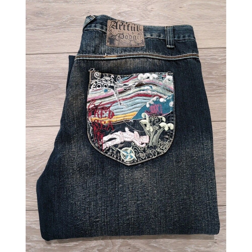 VINTAGE ARTFUL DODGER BISHOPS ISLAND EMBROIDERED JEANS MEN'S SIZE 40 x 34 EUC